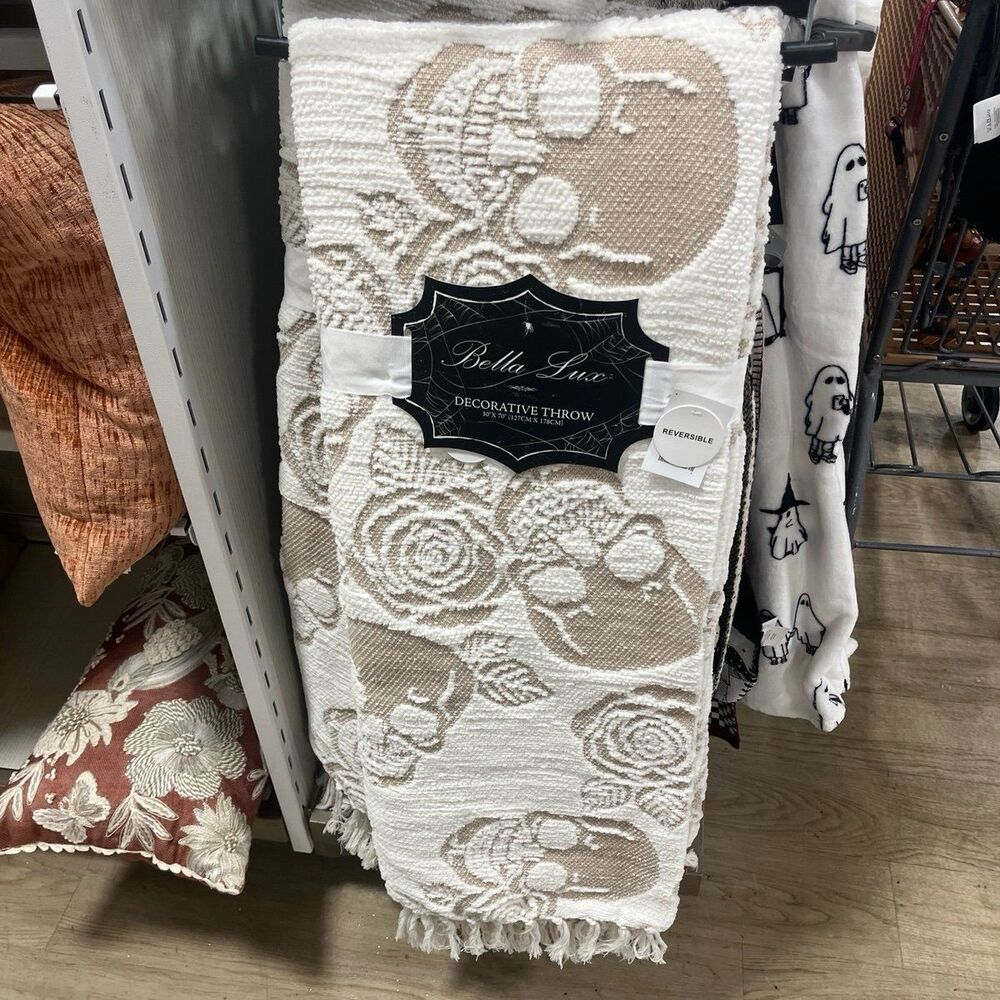 Bella Lux Halloween Skull Rose Reversible Decorative Throw Blanket
